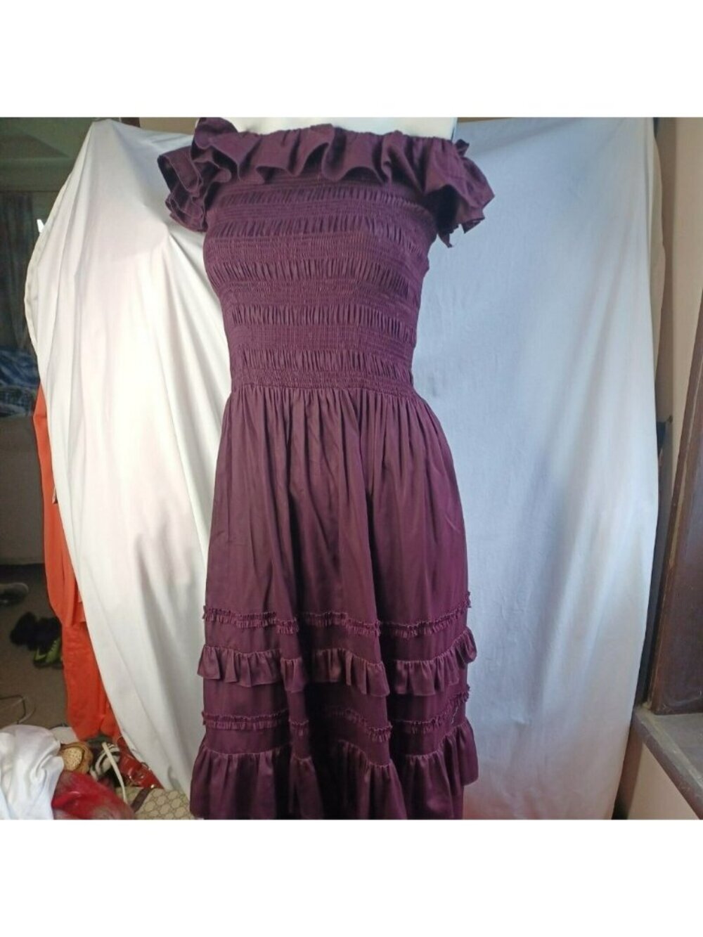 Rebecca Taylor Shoulderless Dress Wine Colored Size 0 or S